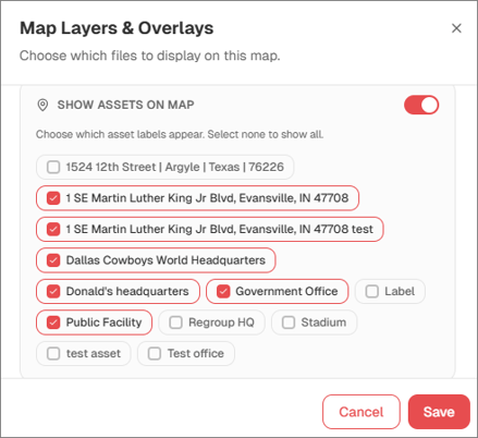 Show assets on map1