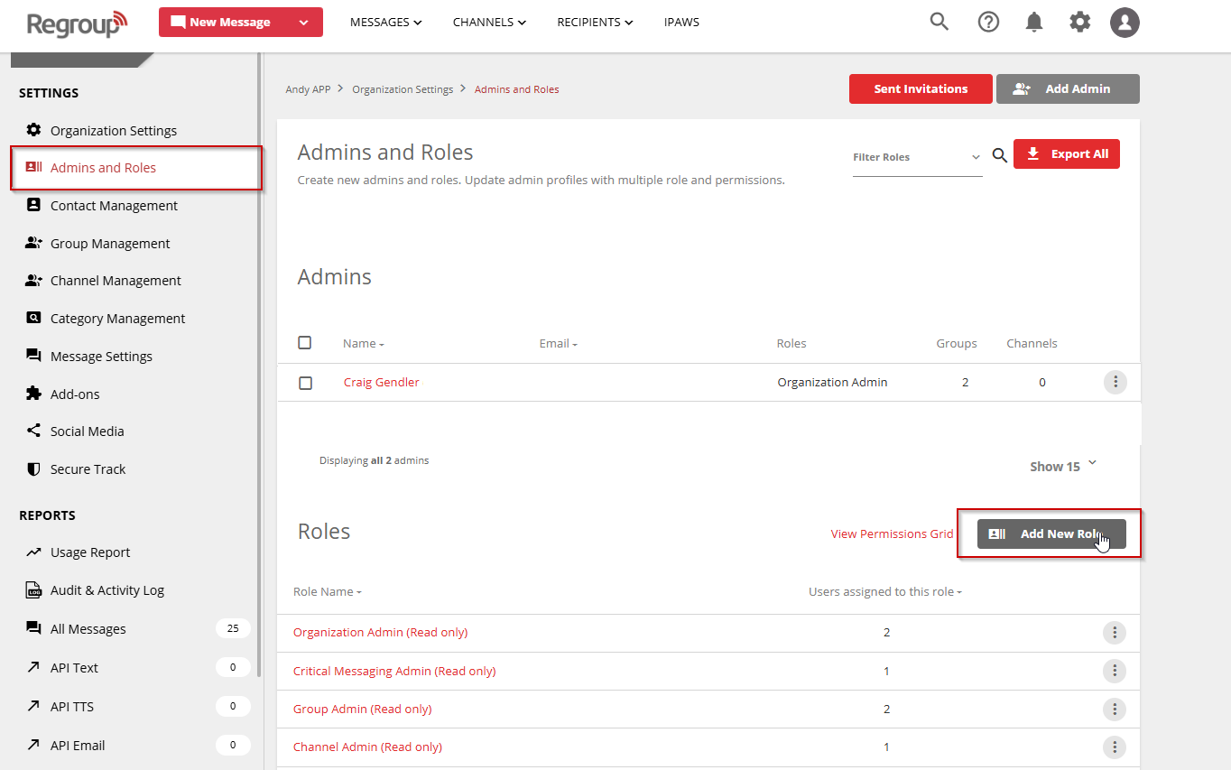 Admins name or email address field